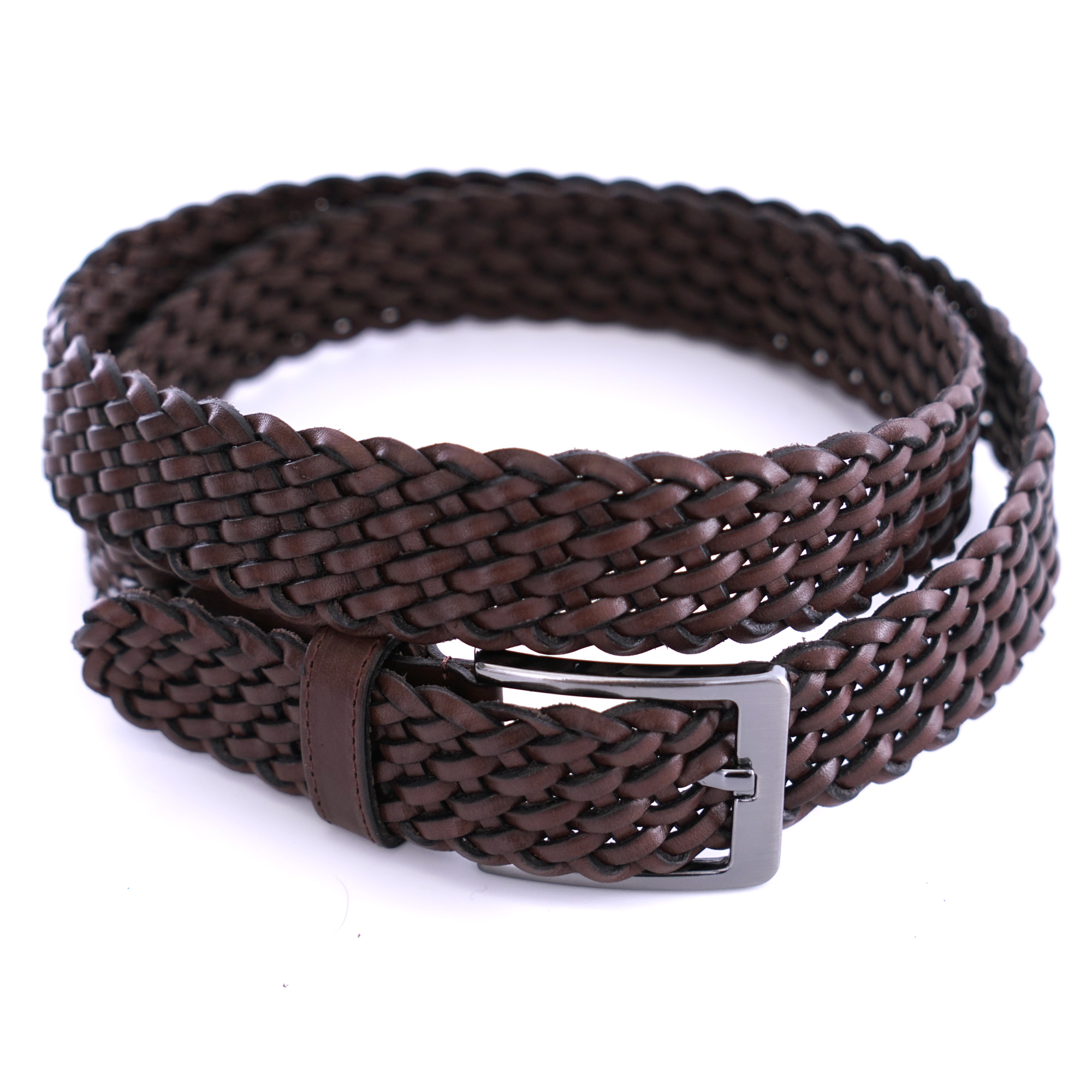 Brown Basket Weave Leather Belt - Esclot Tailoring London